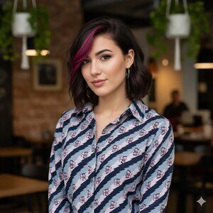 Vintage pointed collar butterfly Zigzag Patterned Shirt- 70s Brady bunch style